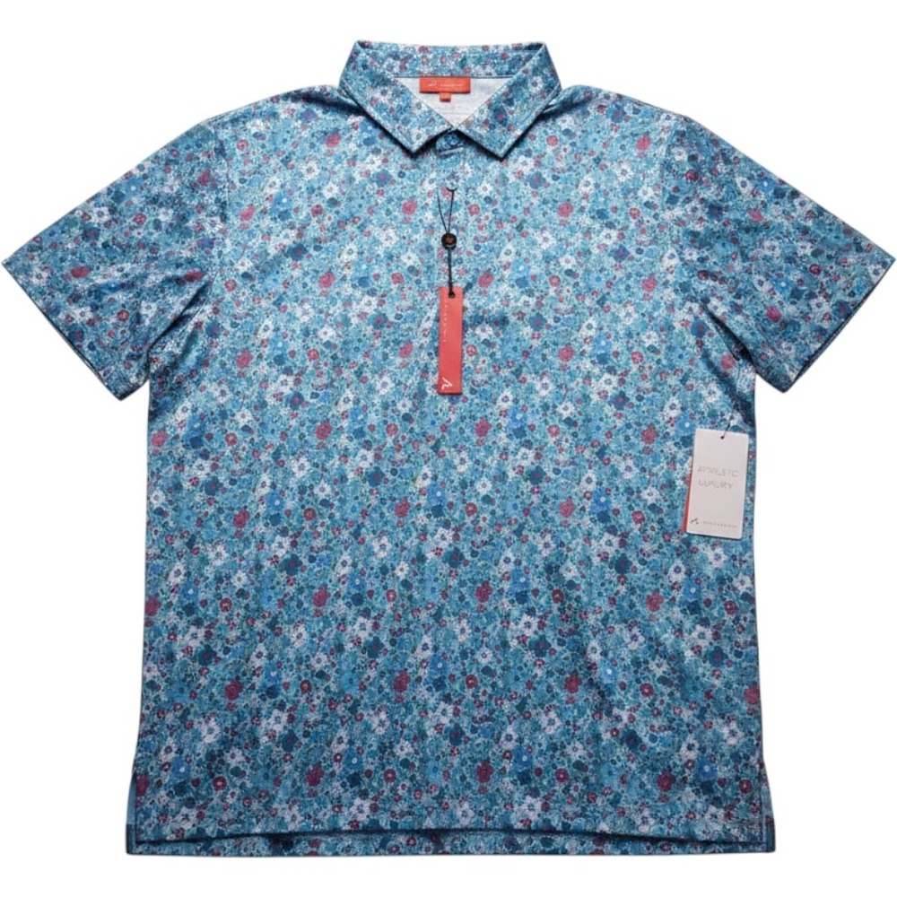Redvanly Polo Shirt Mens 2XL Blue Floral Short Sleeve Golf Performance Top